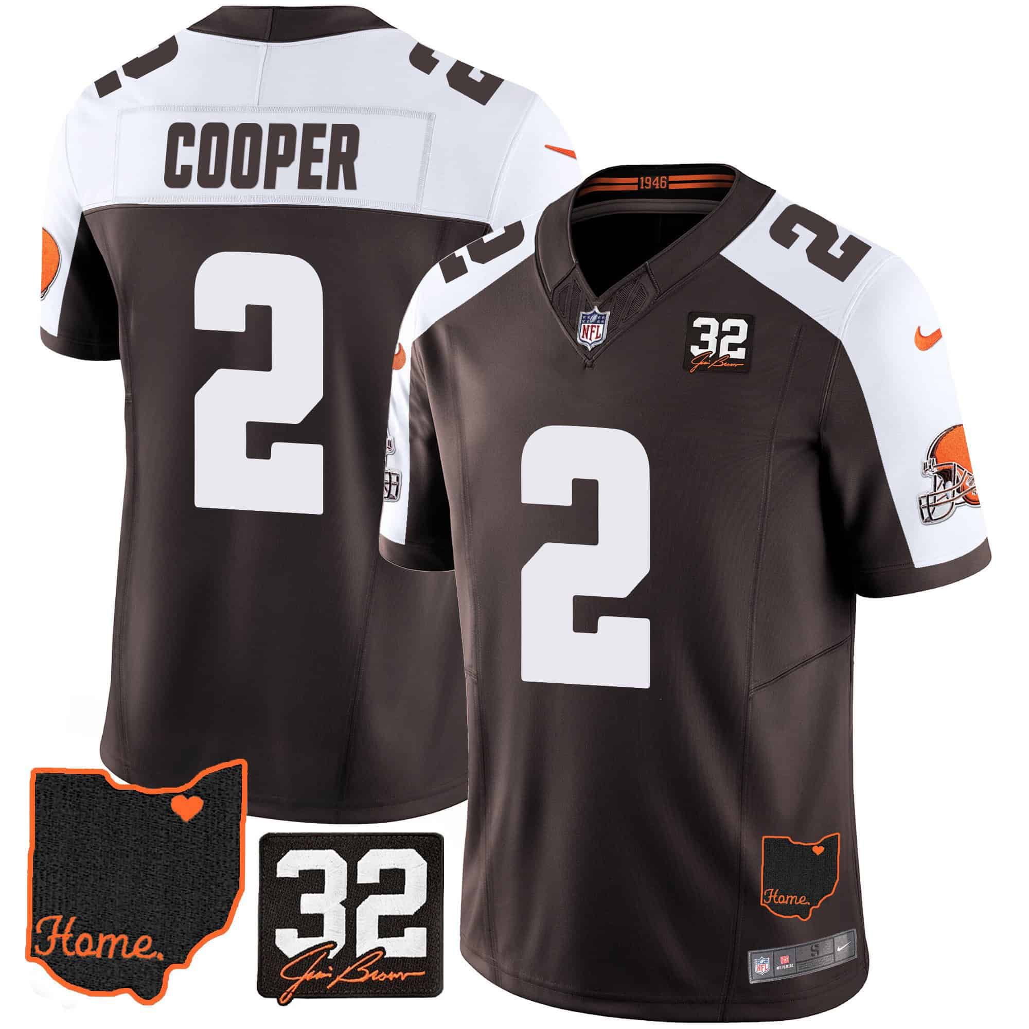 Men Cleveland Browns 2 Cooper Brown Memorial Home Patch 2024 Nike NFL Jersey